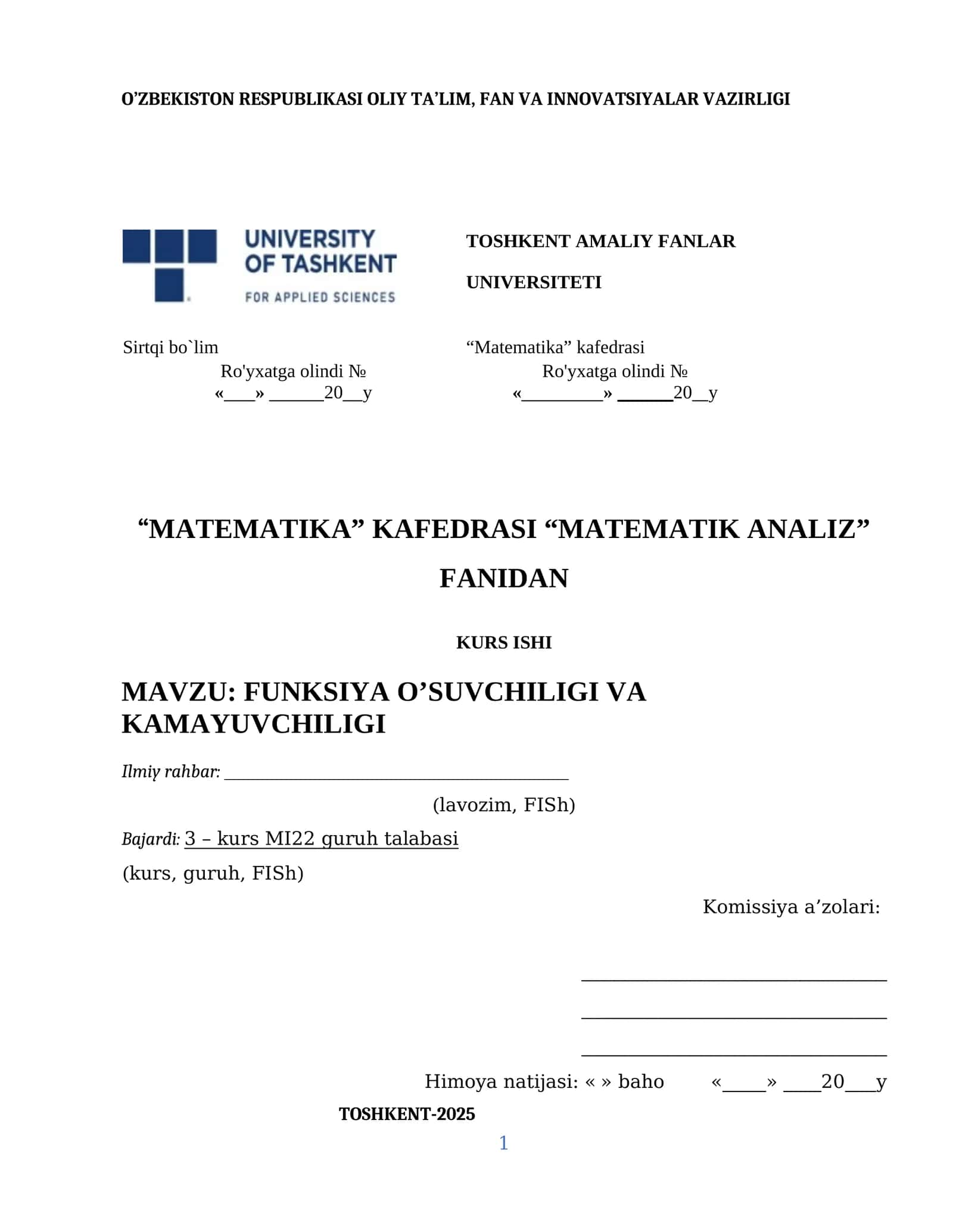 FUNKSIYA O’SUVCHILIGI VA KAMAYUVCHILIGI