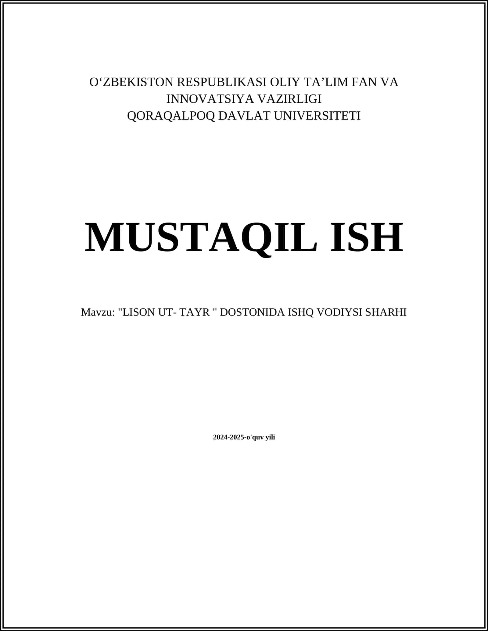 "LISON UT- TAYR " DOSTONIDA ISHQ VODIYSI SHARHI