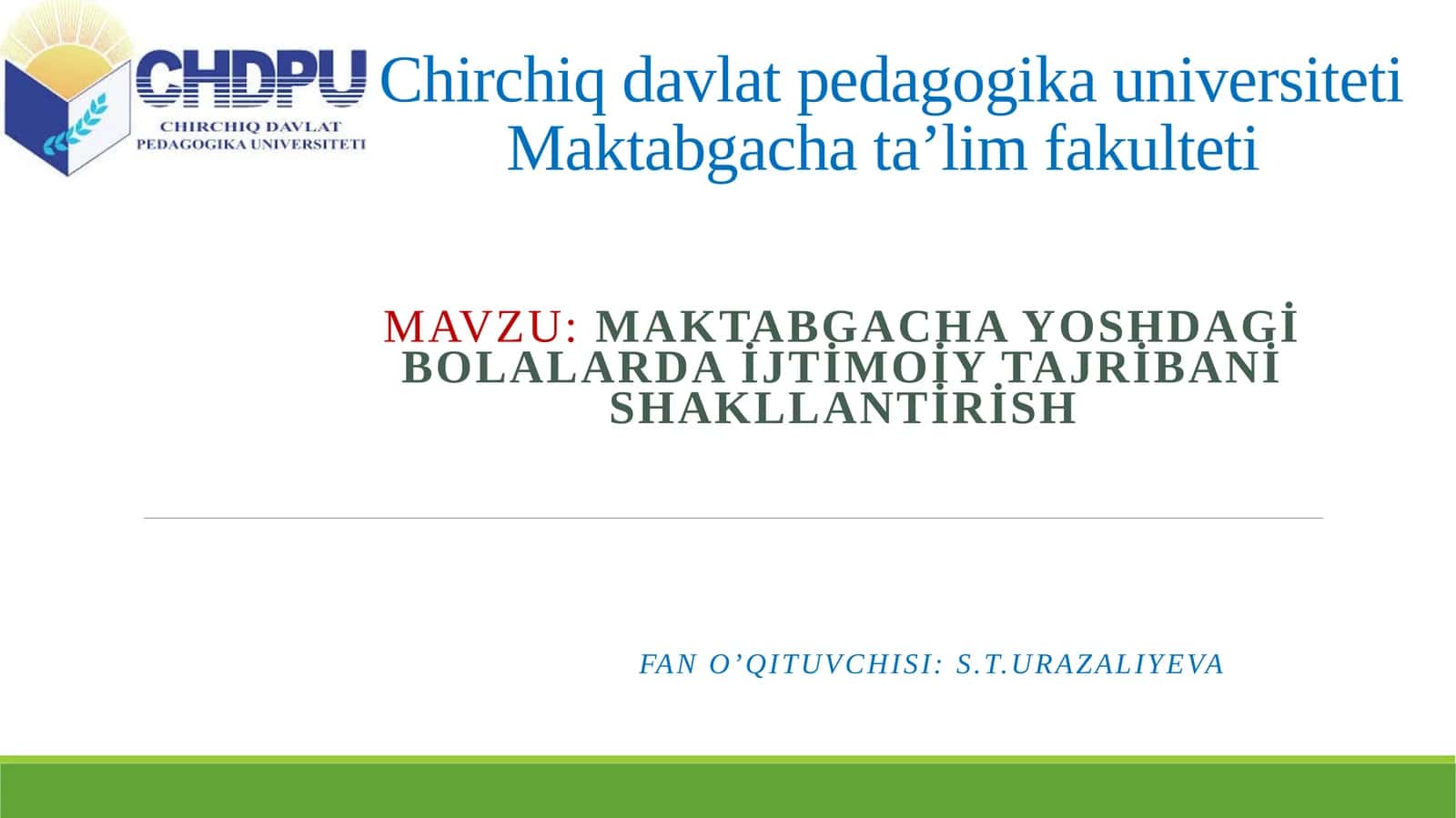 Maktabgacha yoshdagi bolalarda ijtimoiy tajribani shakllantirish