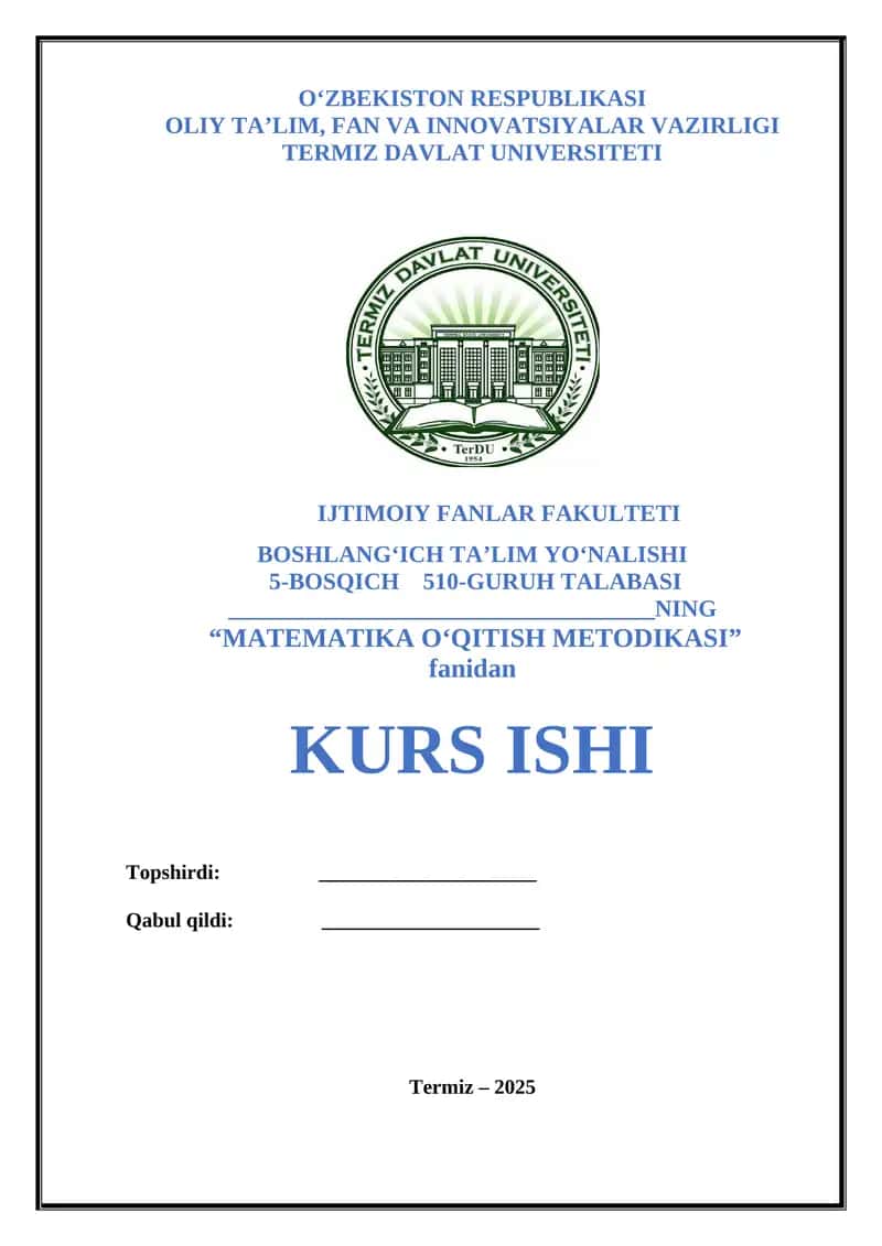 "MATEMATIKA O‘QITISH METODIKASI"