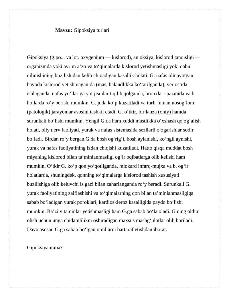Gipoksiya turlari