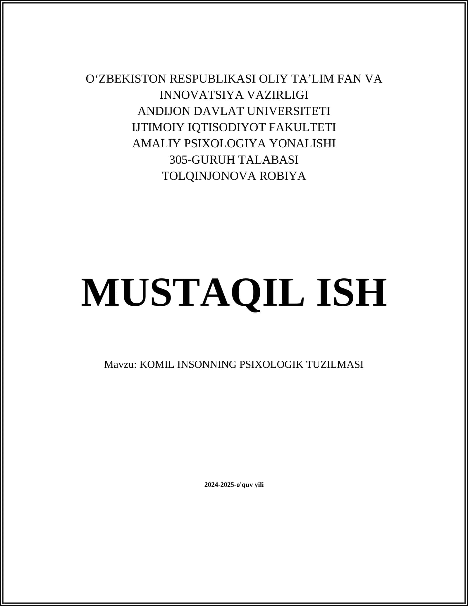 KOMIL INSONNING PSIXOLOGIK TUZILMASI