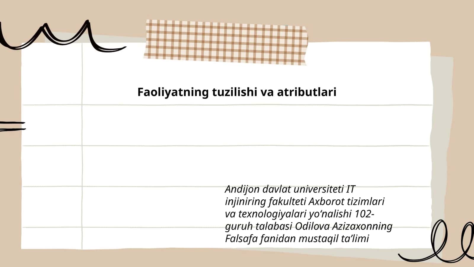 Faoliyatning tuzilishi va atributlari