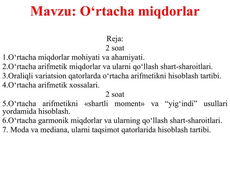 Oʻrtacha miqdorlar