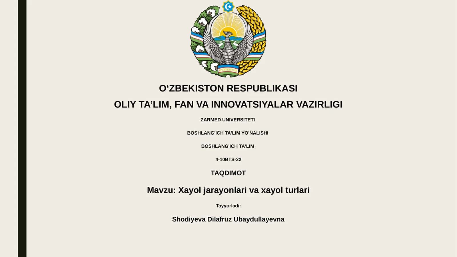 Xayol jarayonlari va xayol turlari