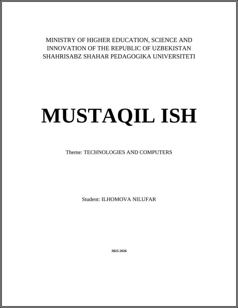 Theme: TECHNOLOGIES AND COMPUTERS