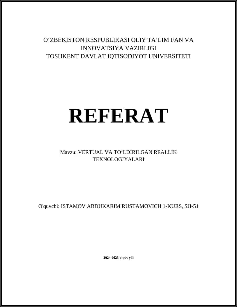 Virtual va Toʻldirilgan Reallik Texnologiyalari