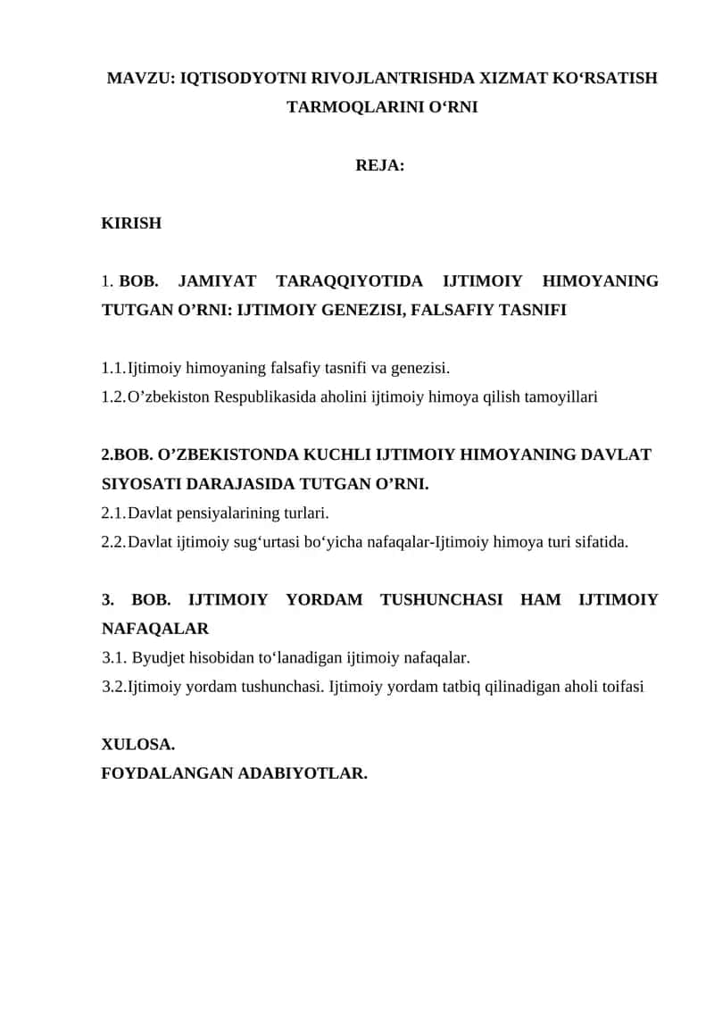 IQTISODYOTNI RIVOJLANTRISHDA XIZMAT KOʻRSATISH TARMOQLARINI OʻRNI
