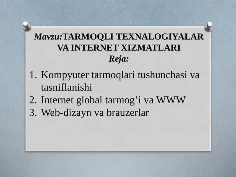 Kompyuter Tarmoqlari va Internet Xizmatlari