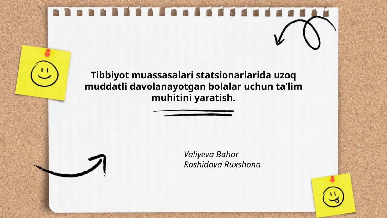 Tibbiyot muassasalari statsionarlarida uzoq muddatli davolanayotgan bolalar uchun taʼlim muhitini yaratish