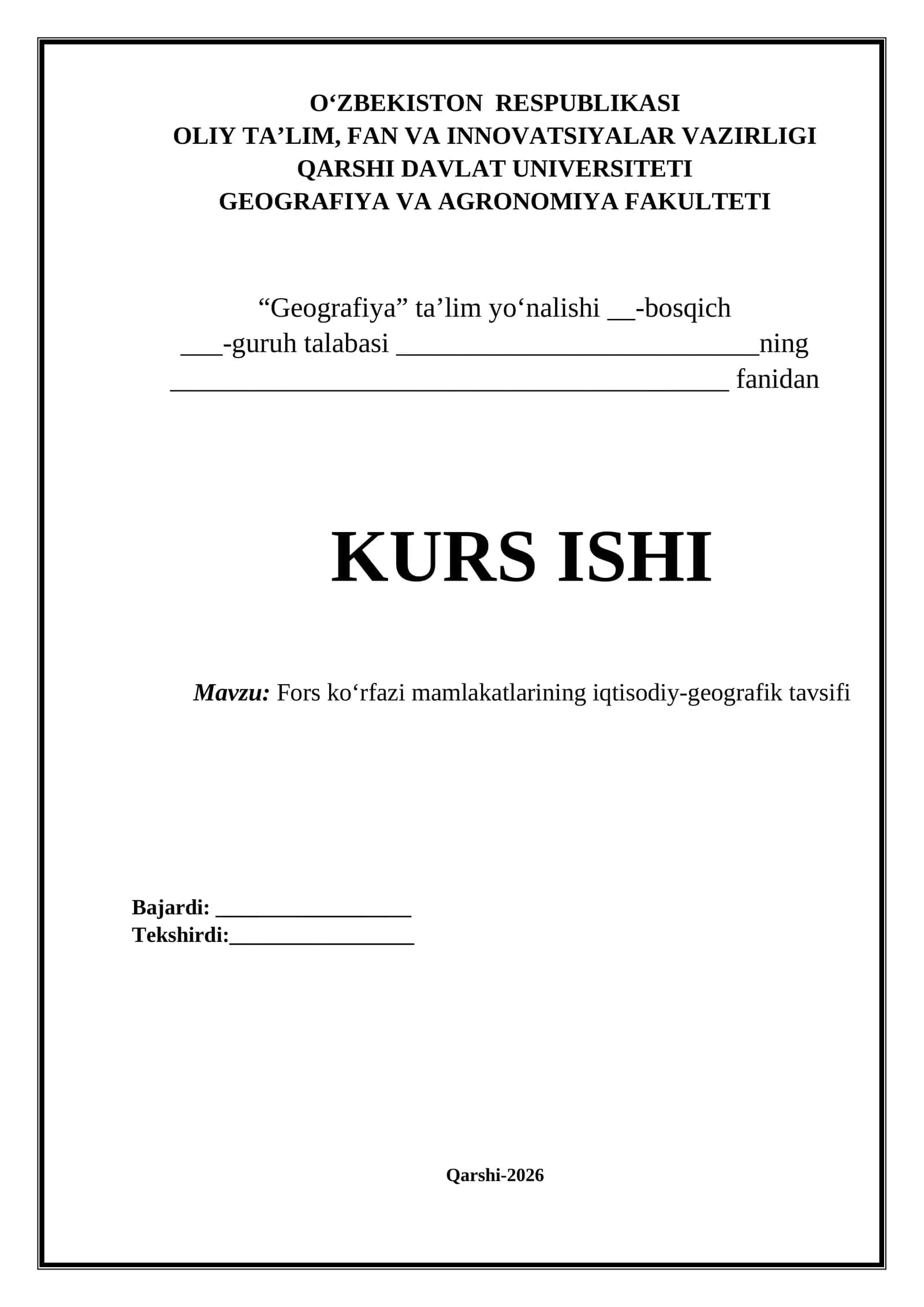 Fors ko‘rfazi mamlakatlarining iqtisodiy-geografik tavsifi