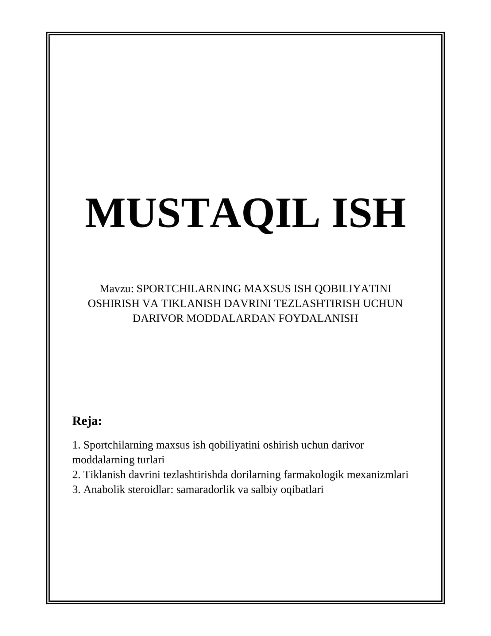 SPORTCHILARNING MAXSUS ISH QOBILIYATINI OSHIRISH