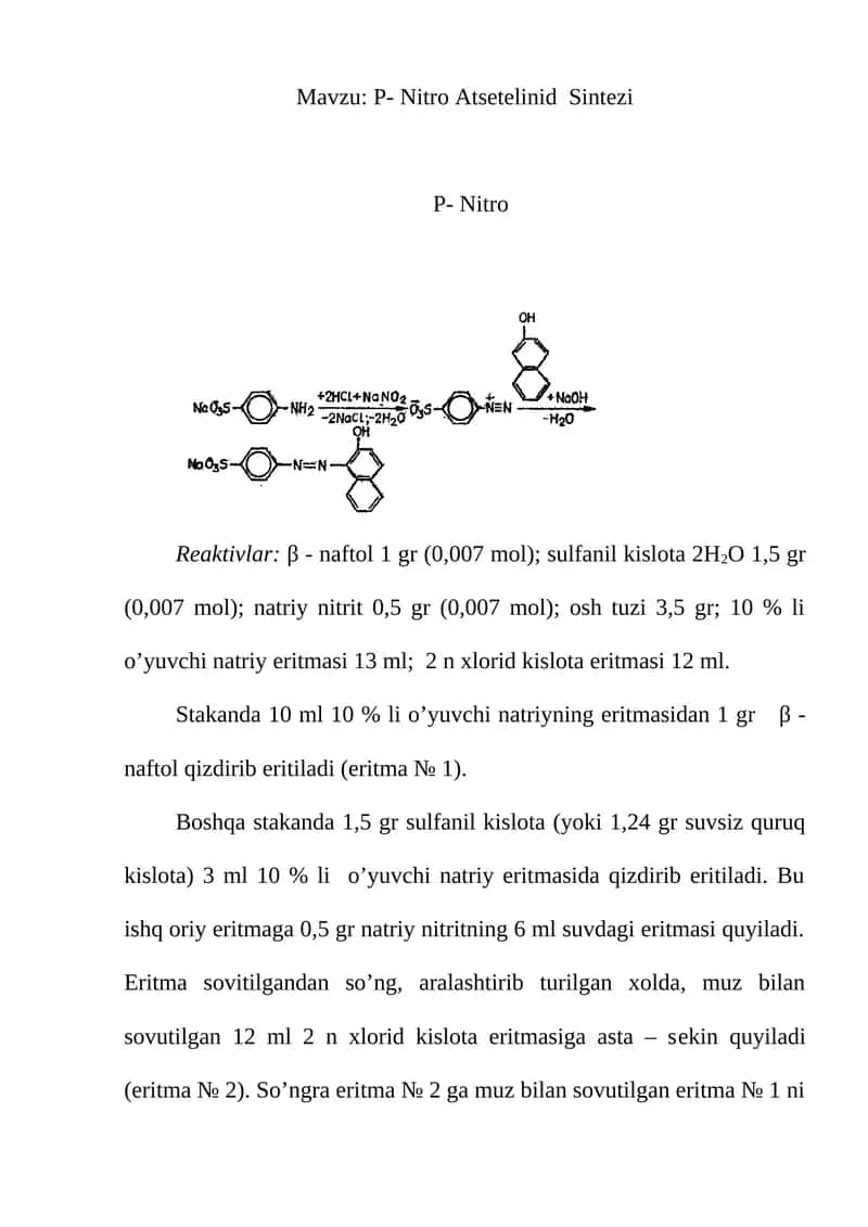 P- Nitro Atsetelinid Sintezi