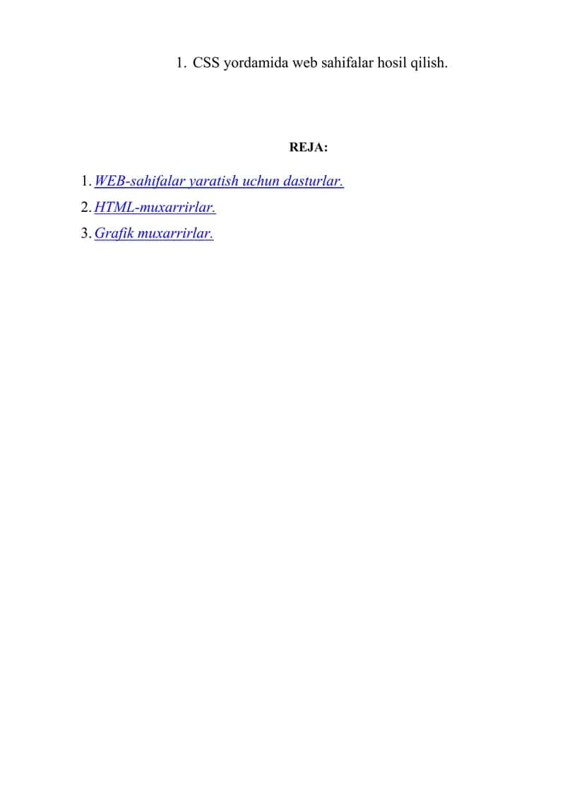CSS yordamida web sahifalar hosil qilish.