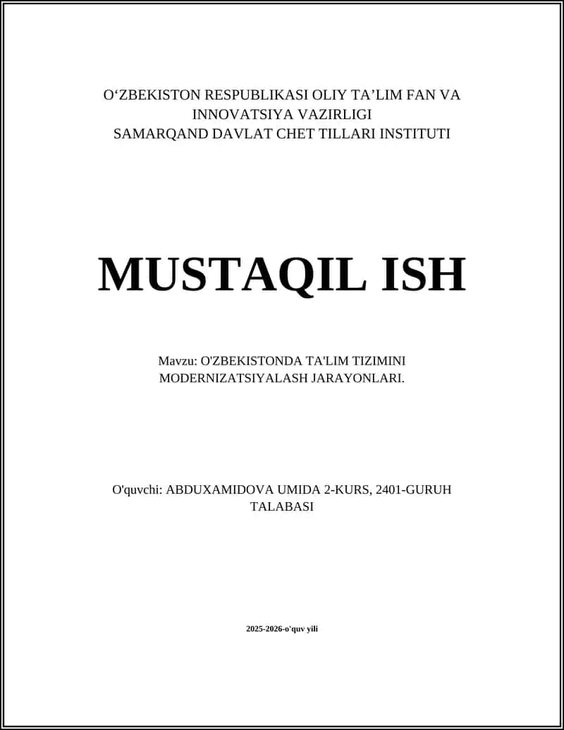 O'zbekistonda Ta'lim Tizimini Modernizatsiyalash Jarayonlari