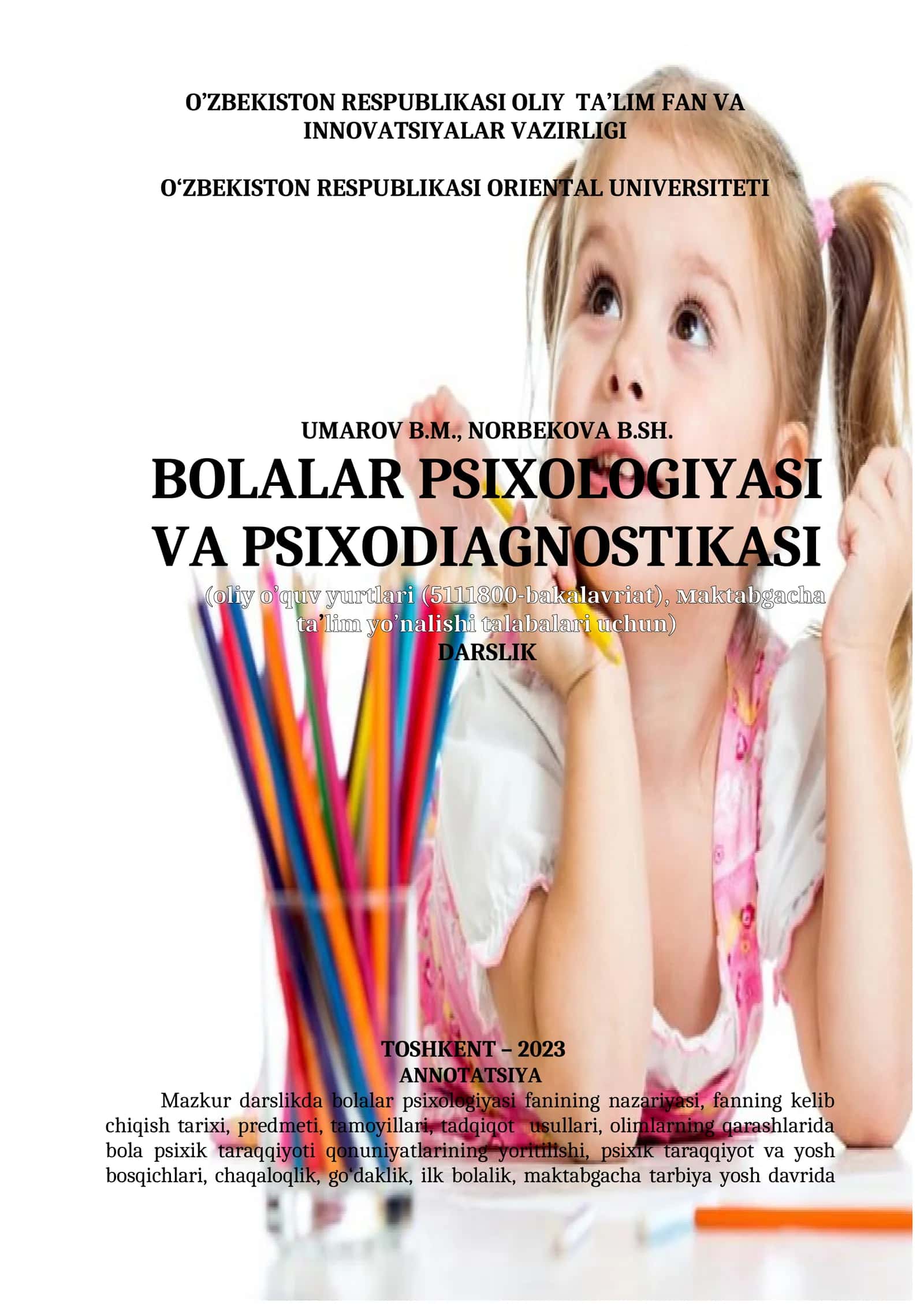 BOLALAR PSIXOLOGIYASI VA PSIXODIAGNOSTIKASI