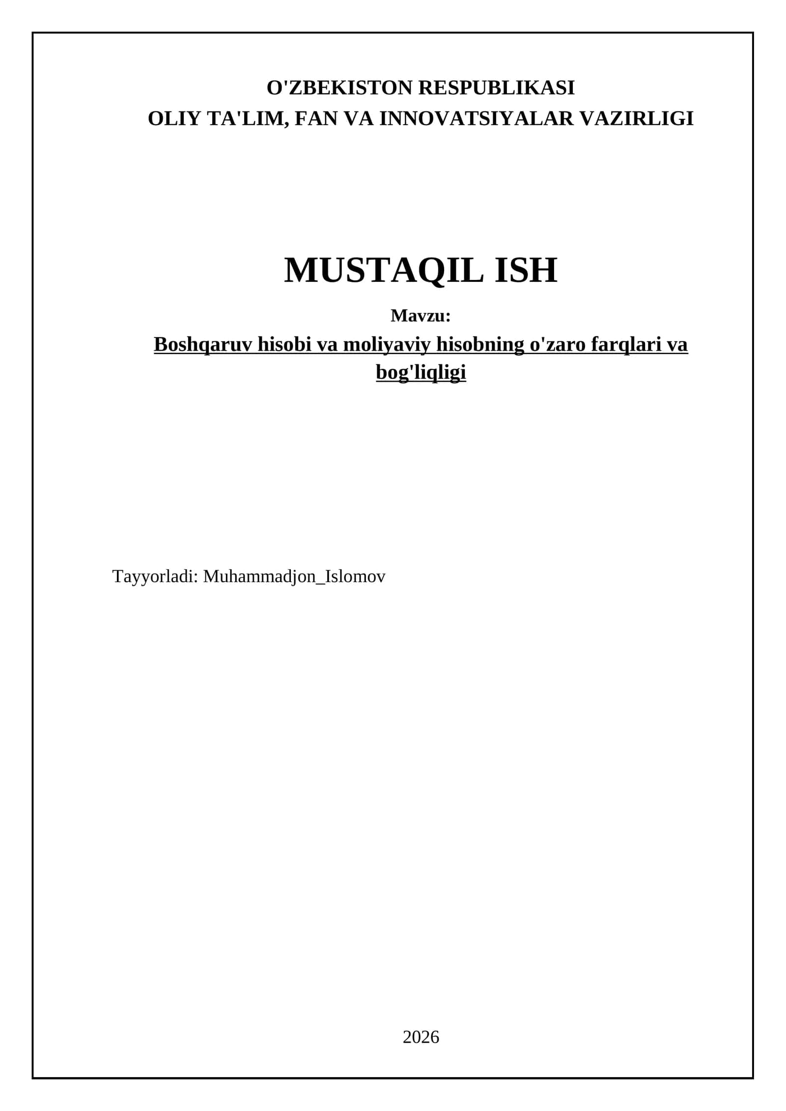 Boshqaruv hisobi va moliyaviy hisobning o'zaro farqlari va bog'liqligi