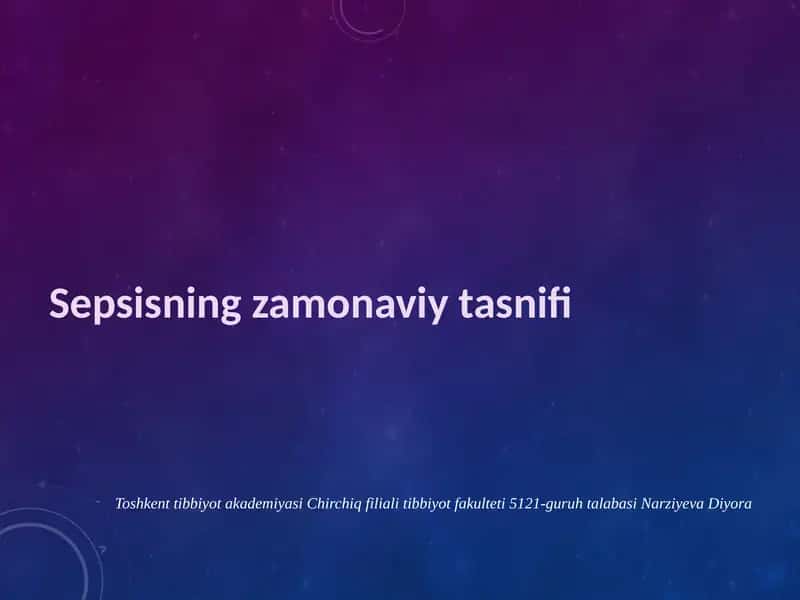 Sepsisning zamonaviy tasnifi