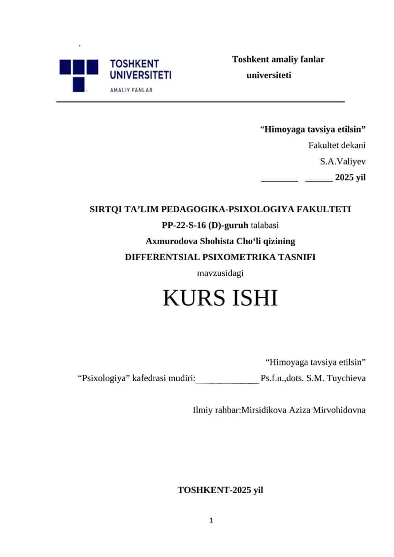DIFFERENTSIAL PSIXOMETRIKA TASNIFI