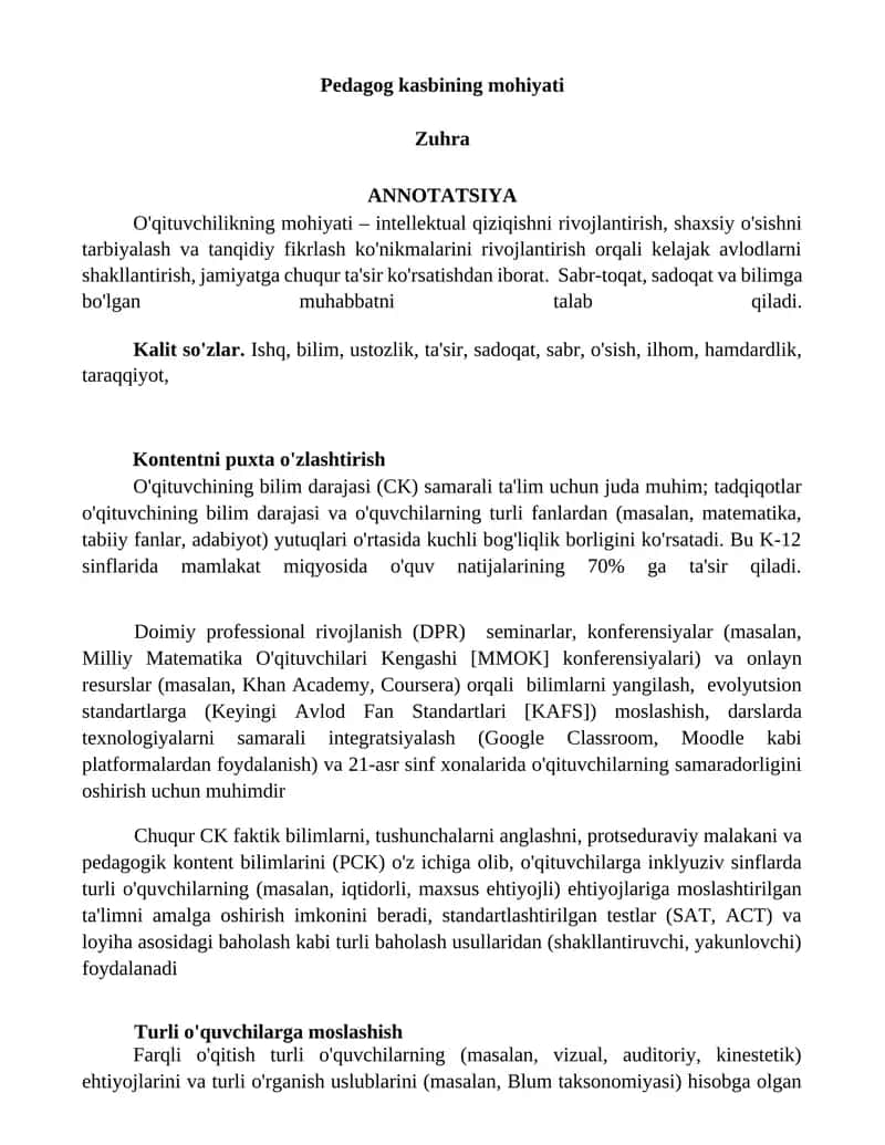 Pedagog kasbining mohiyati