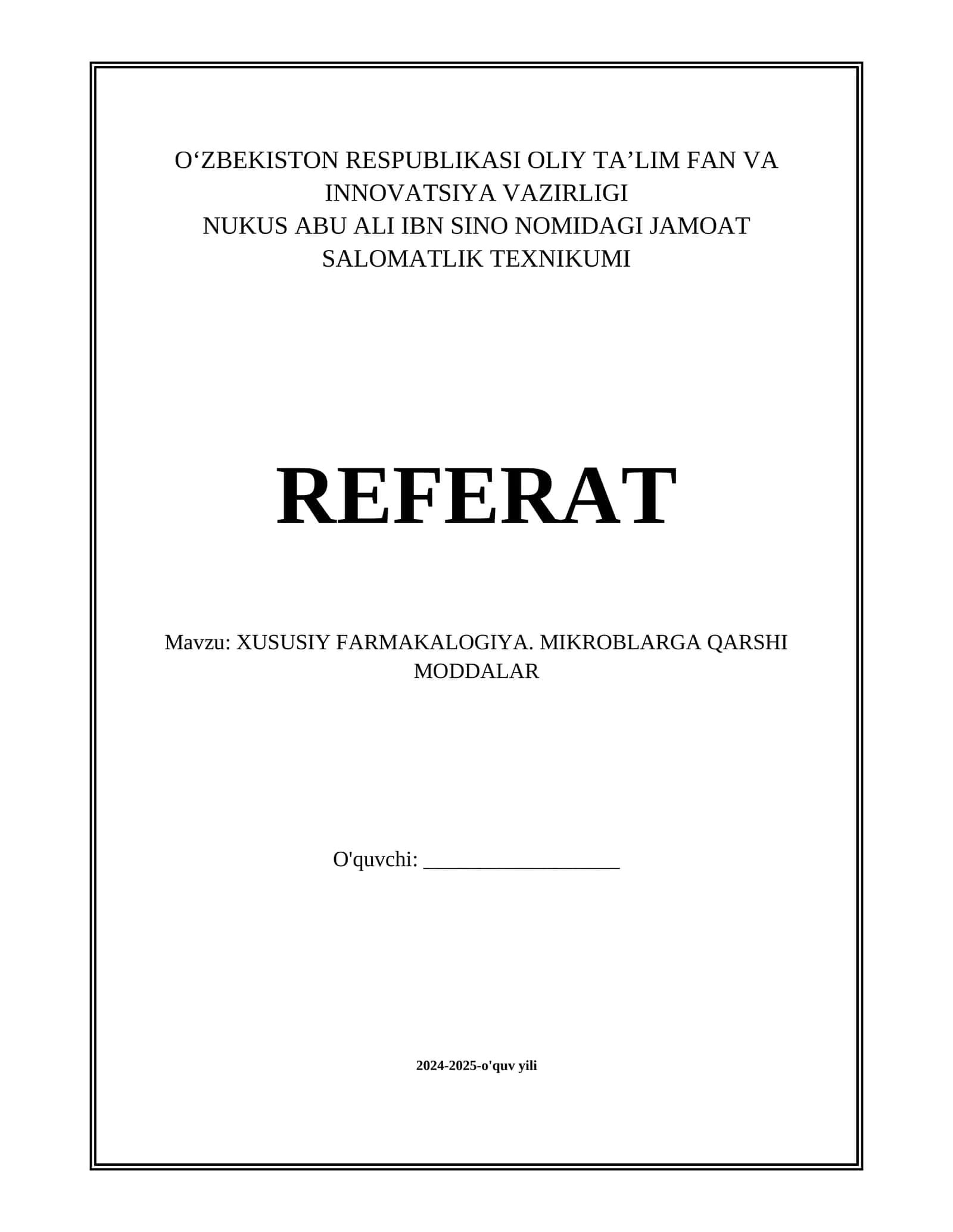 XUSUSIY FARMAKALOGIYA. MIKROBLARGA QARSHI MODDALAR