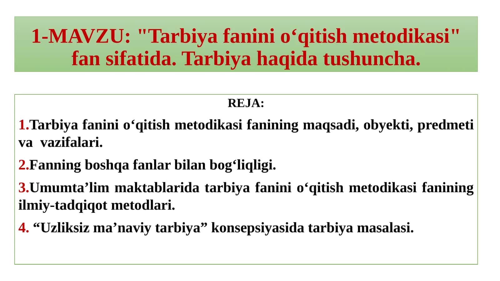 Tarbiya fanini o‘qitish metodikasi