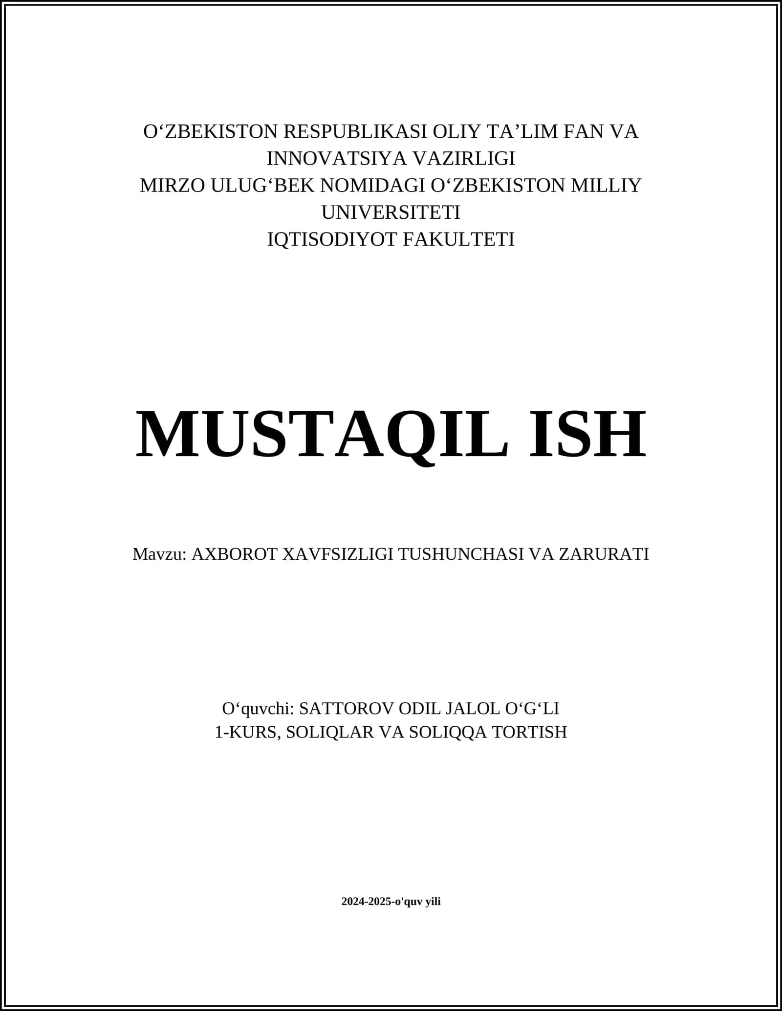 Axborot xavfsizligi tushunchasi va zarurati