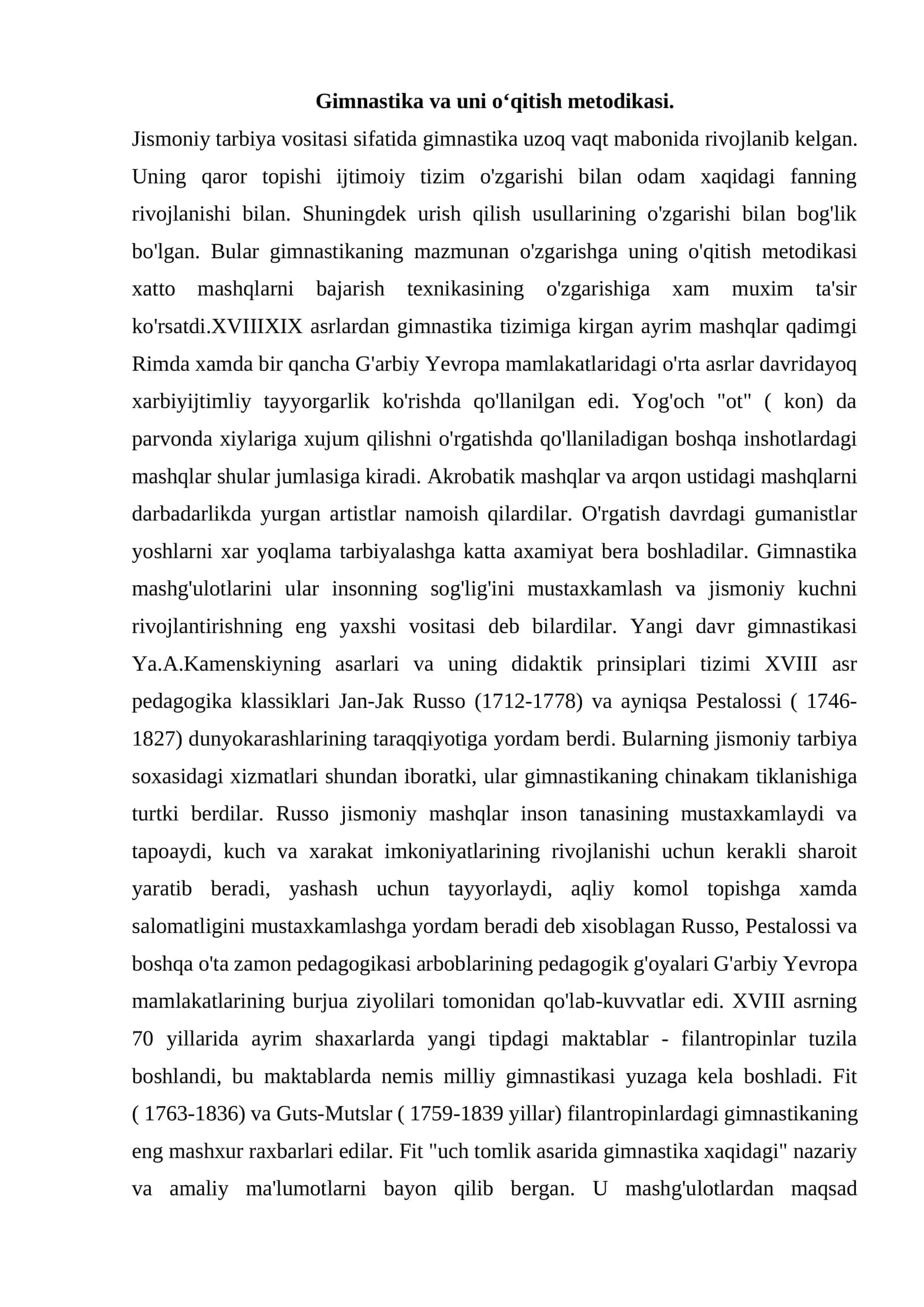 Gimnastika va uni oʻqitish metodikasi