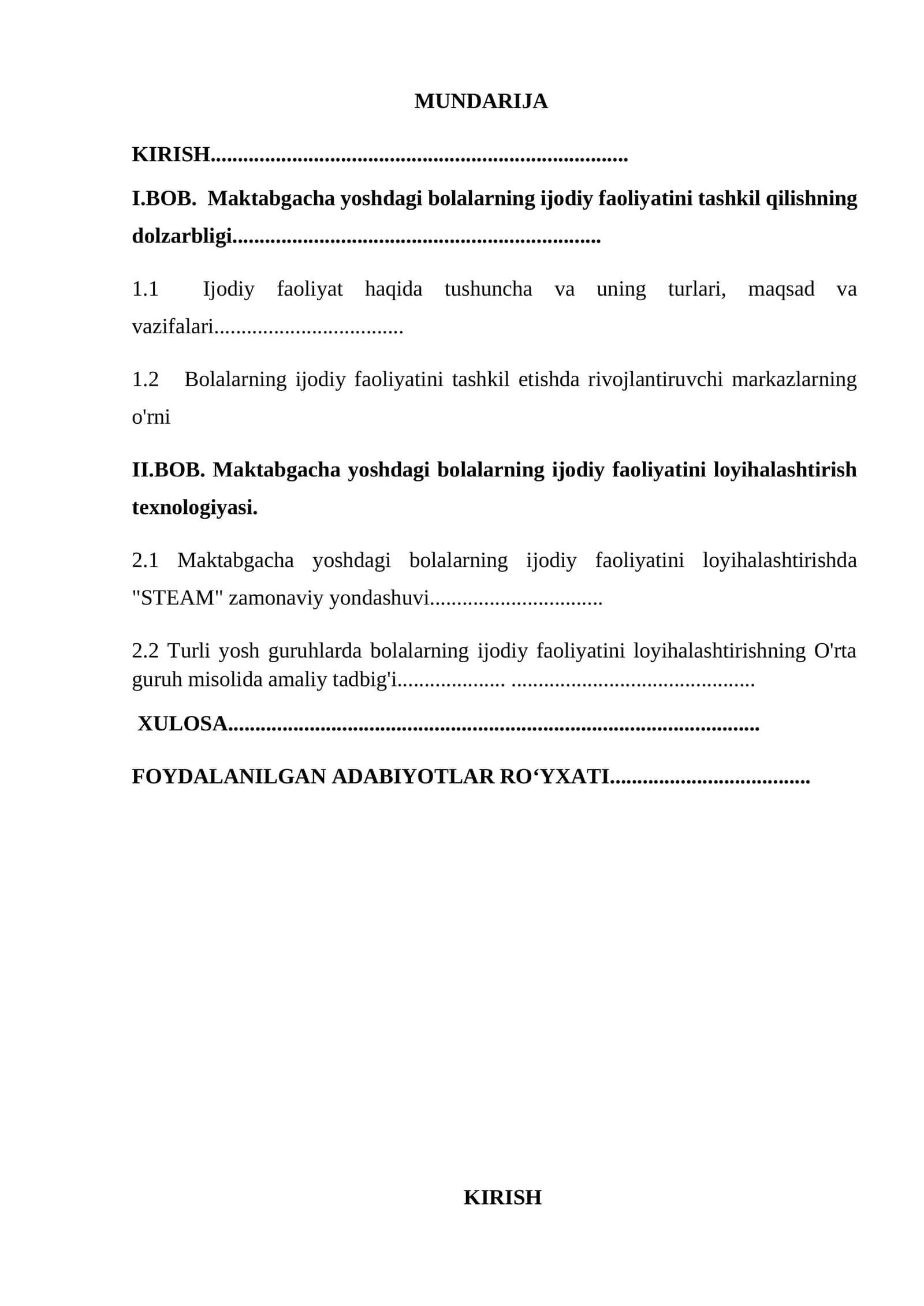 Maktabgacha boʻlgan bolalarning ijodiy faoliyatini tashkil etishning dolzarbligi