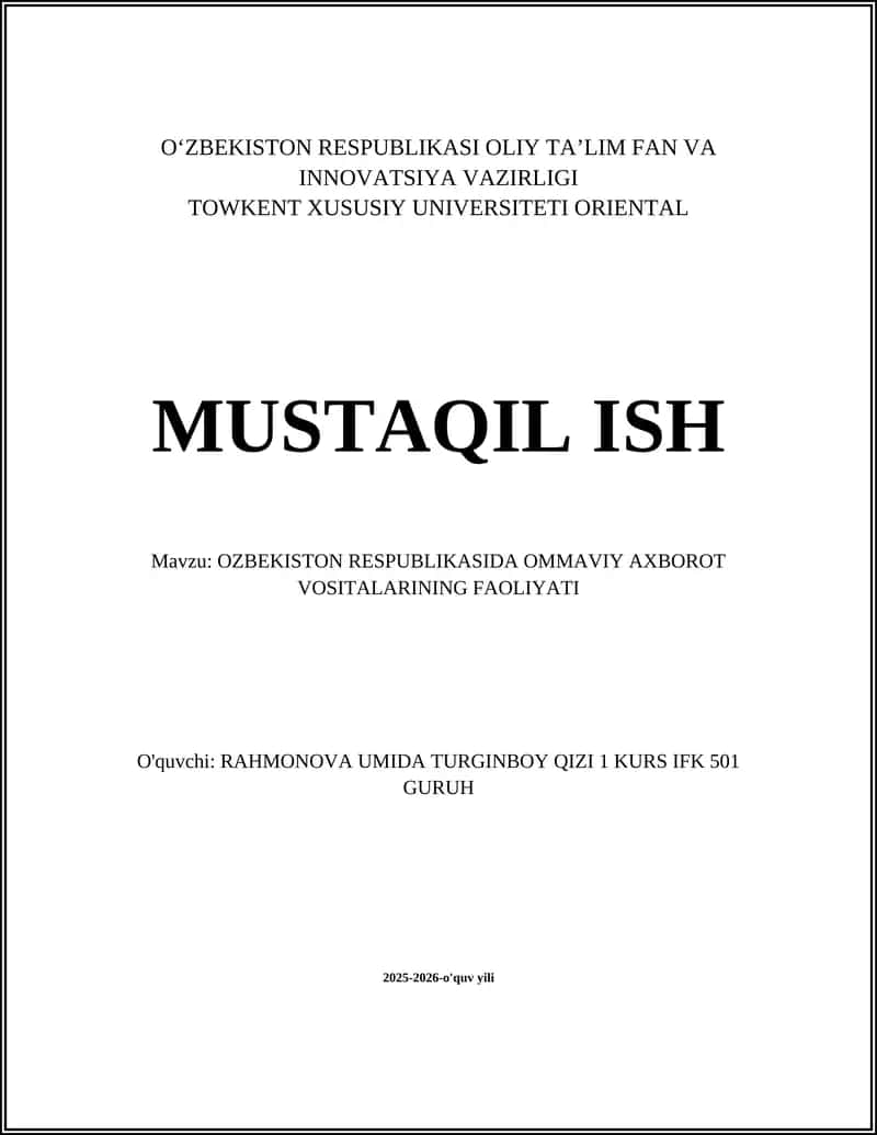O'zbekiston Respublikasida OAV erkinligi va so'z erkinligi holati