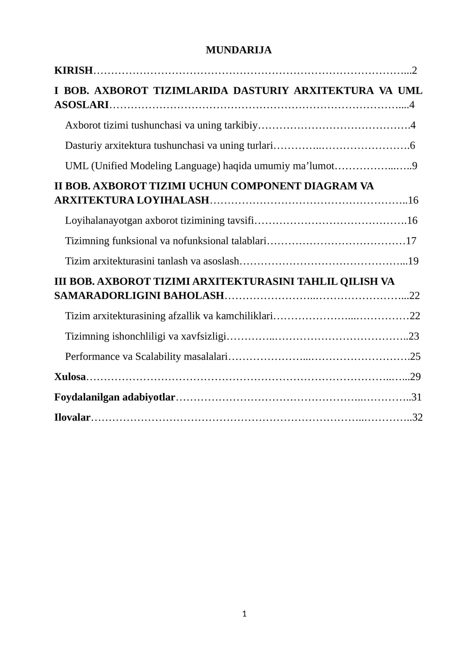 Axborot tizimi uchun Component diagram va arxitektura spetsifikatsiyas