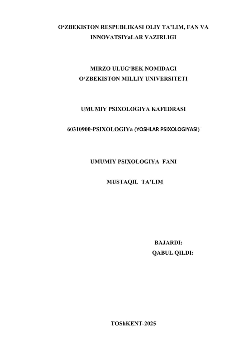 UMUMIY PSIXOLOGIYA FANI