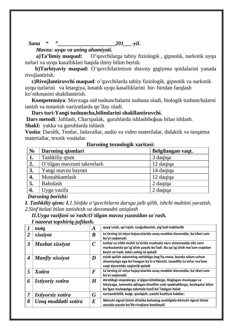 Uyqu va uning ahamiyati
