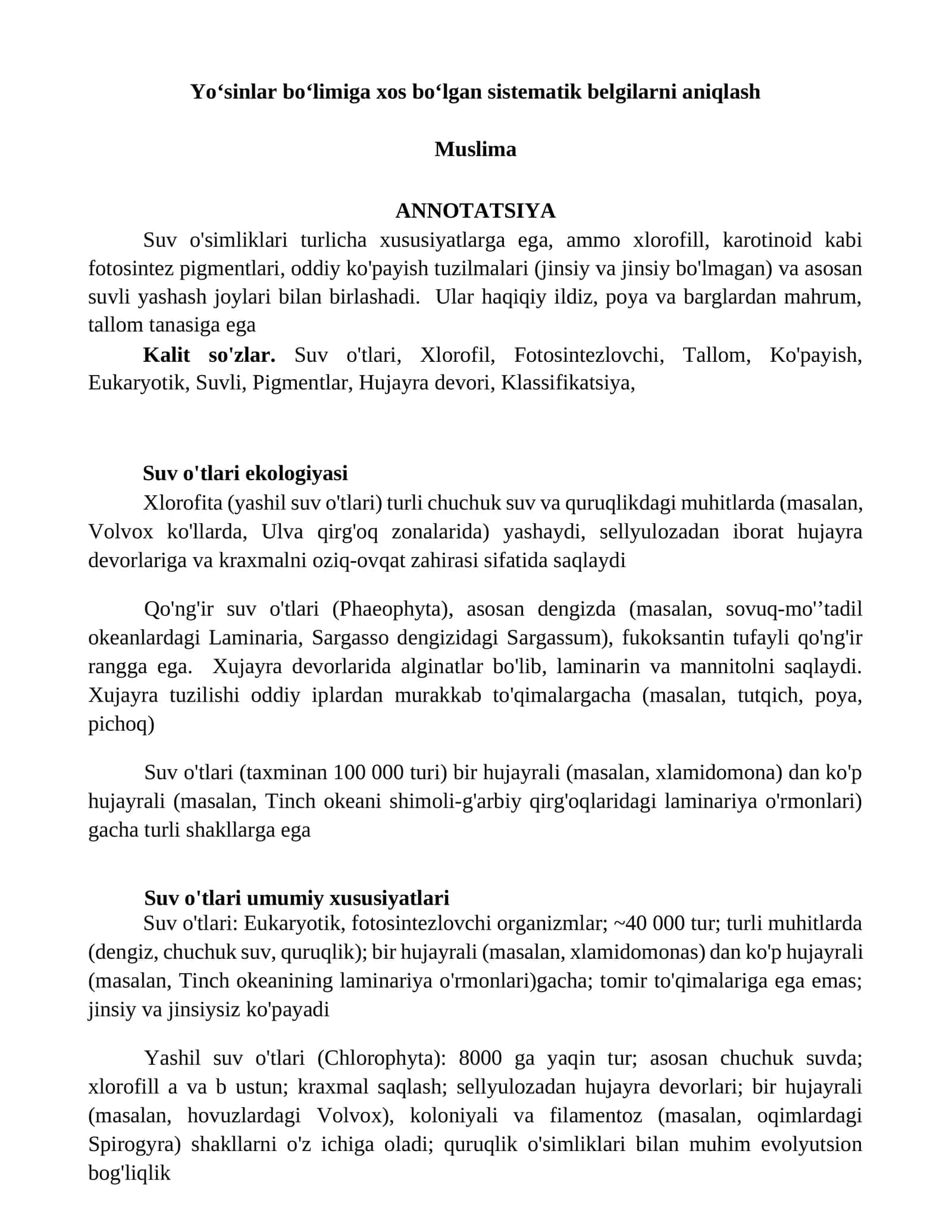 Suv o'simliklari