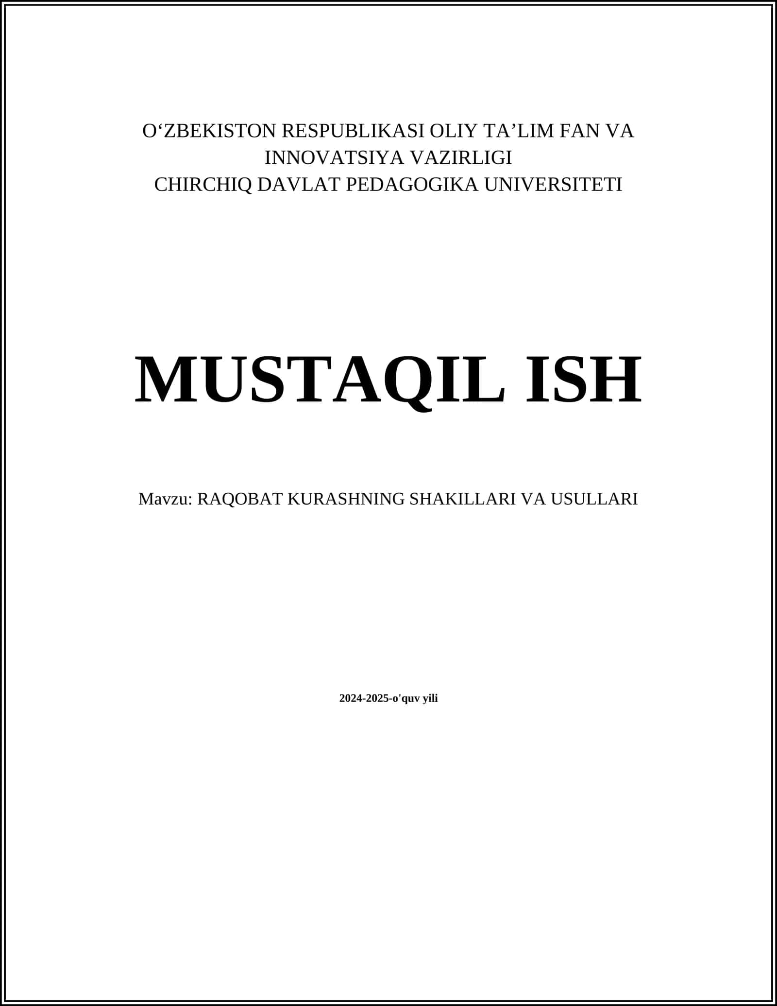 RAQOBAT KURASHNING SHAKILLARI VA USULLARI