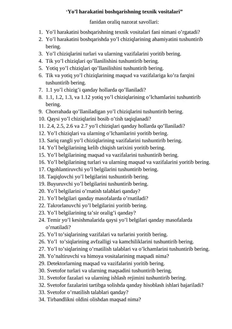 Yo’l harakatini boshqarishning texnik vositalari