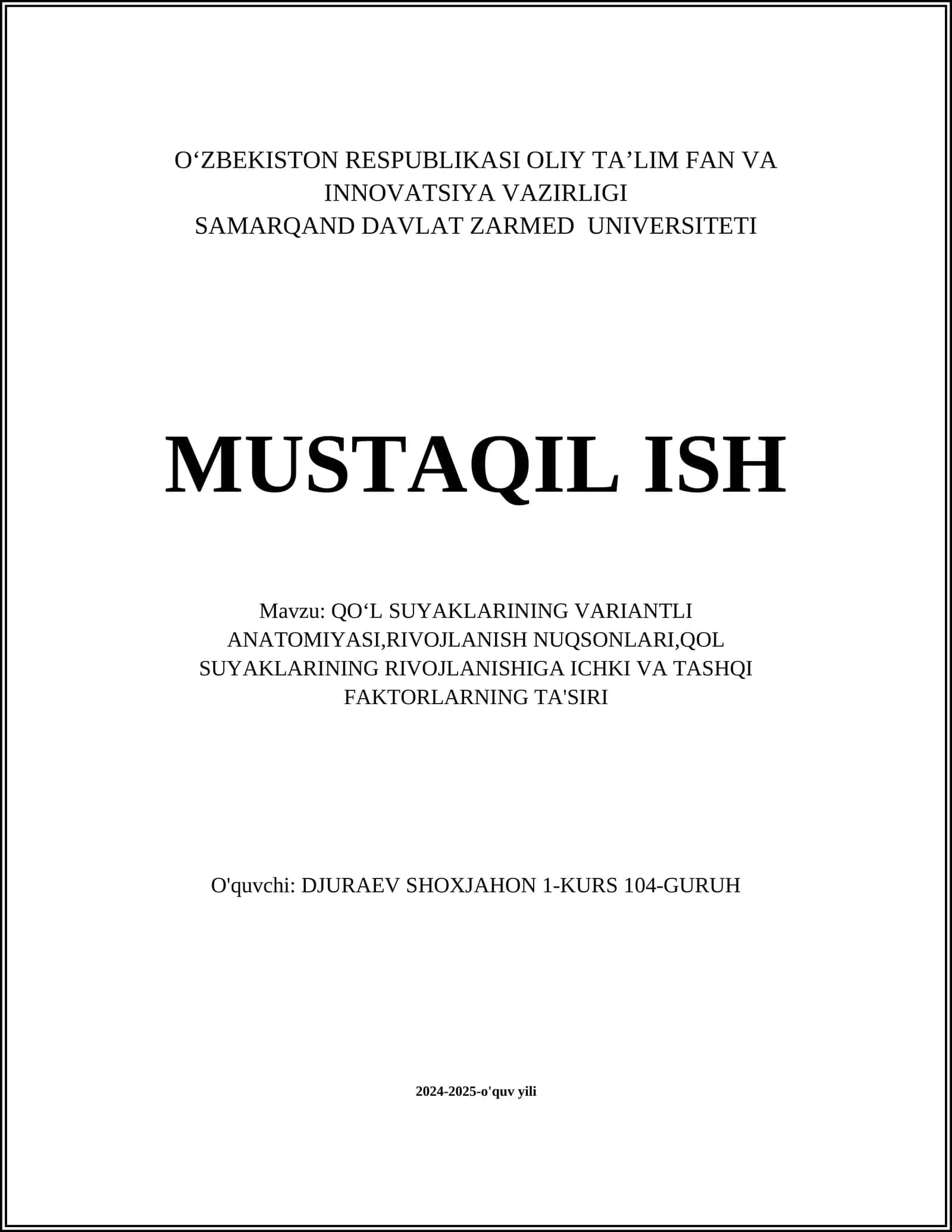 QOʻL SUYAKLARINING VARIANTLI ANATOMIYASI,RIVOJLANISH NUQSONLARI,QOL SUYAKLARINING RIVOJLANISHIGA ICHKI VA TASHQI FAKTORLARNING TA'SIRI