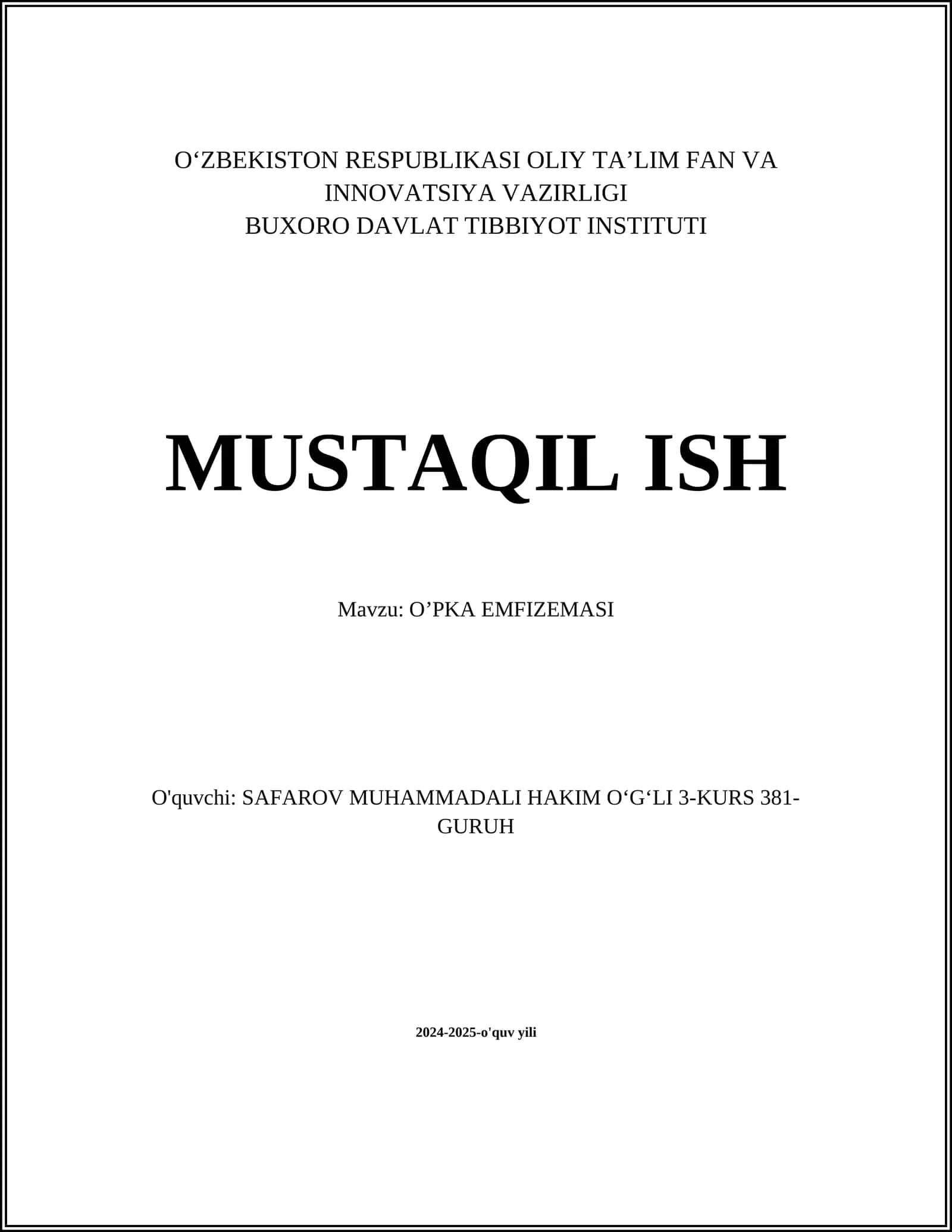 O'PKA EMFIZEMASI