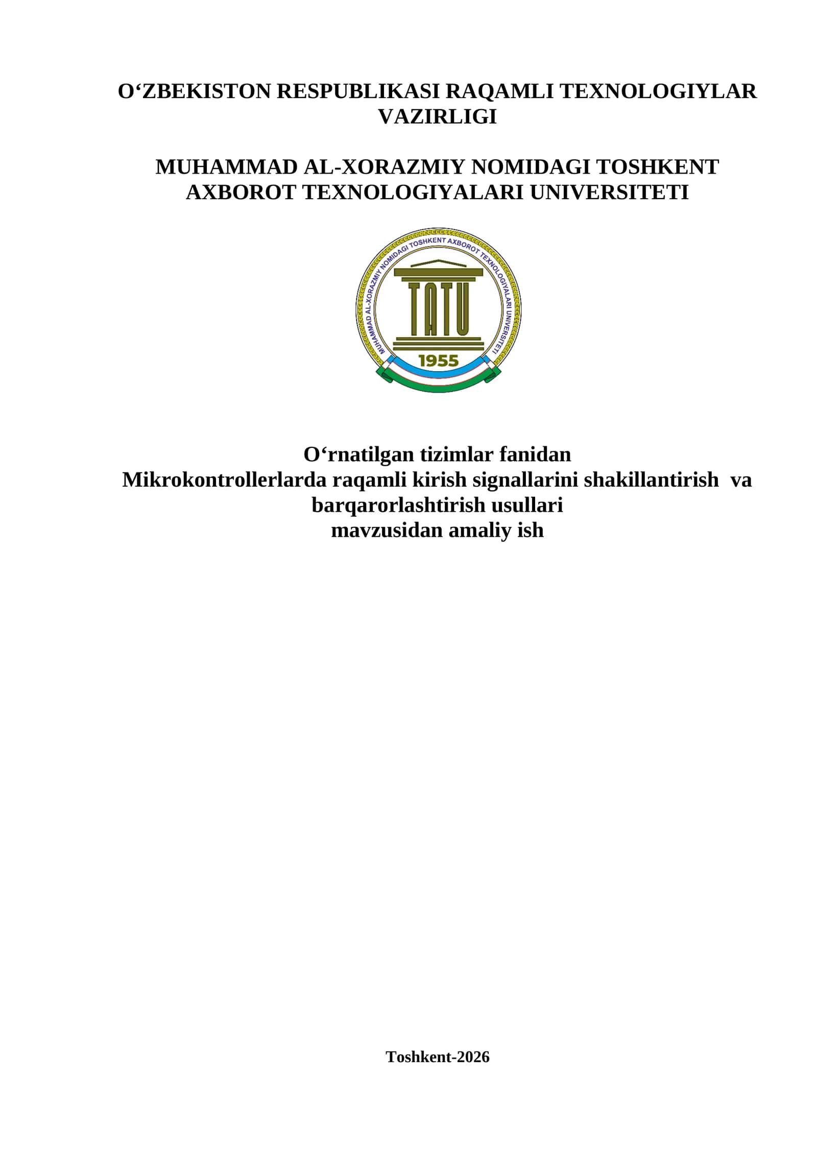 O‘rnatilgan tizimlar fanidan MIKROKONTROLLERLAR