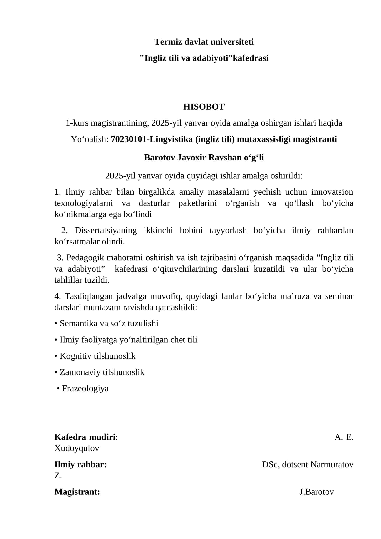 Ingliz tili va adabiyoti magistranti ishlari