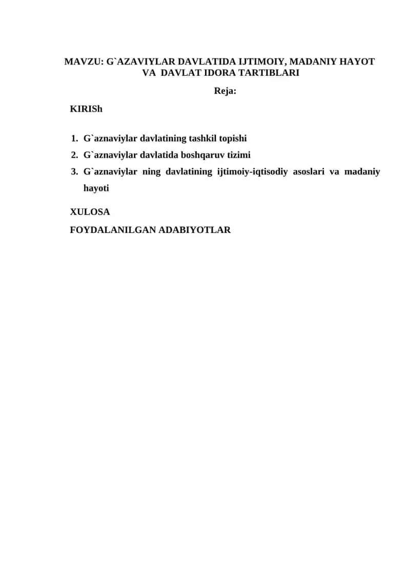 G`AZAVIYLAR DAVLATIDA IJTIMOIY, MADANIY HAYOT VA DAVLAT IDORA TARTIBLARI