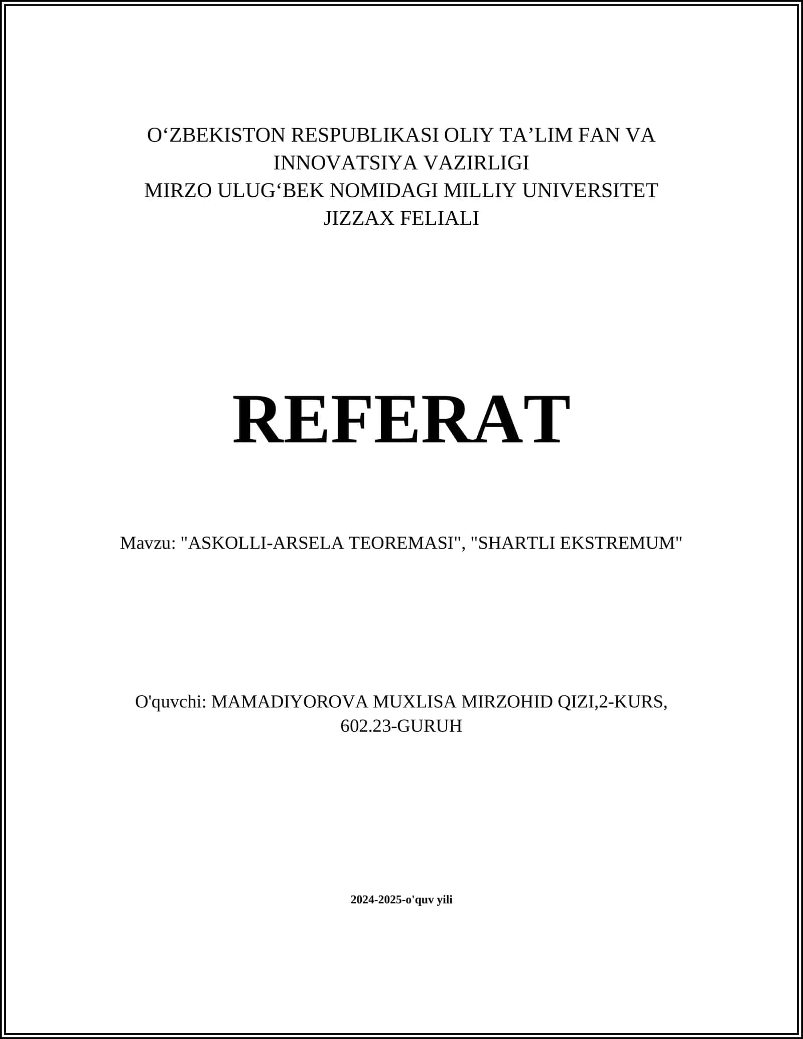 ASKOLLI-ARSELA TEOREMASI, SHARTLI EKSTREMUM