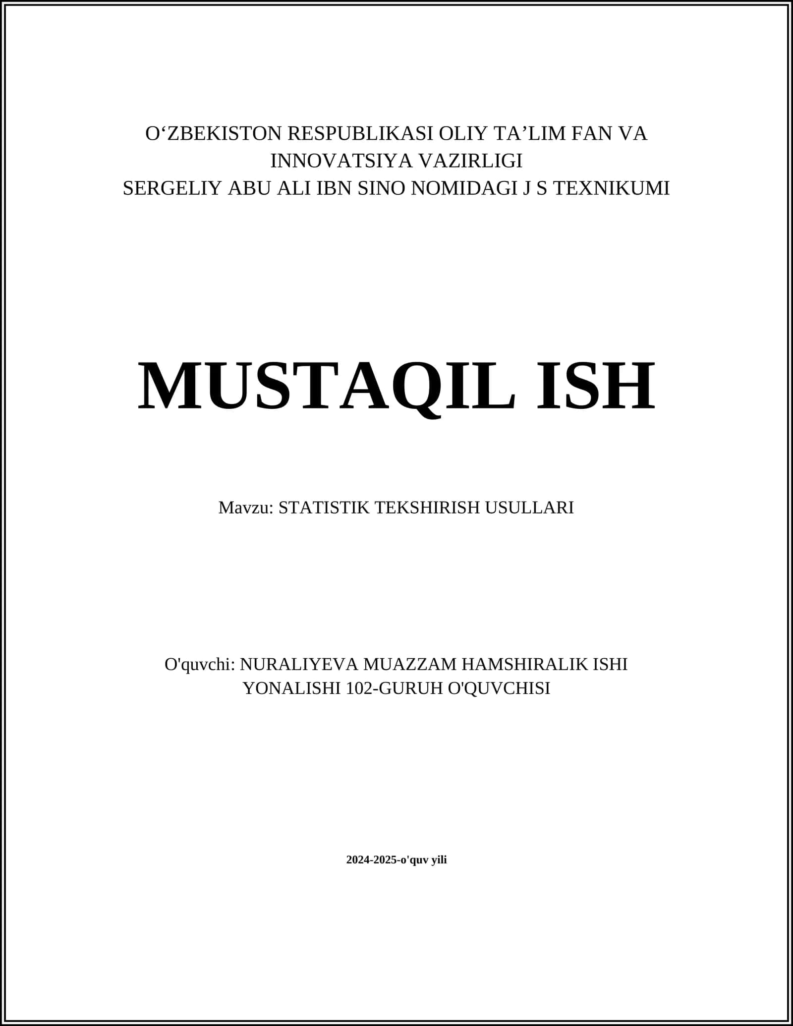 STATISTIK TEKSHIRISH USULLARI