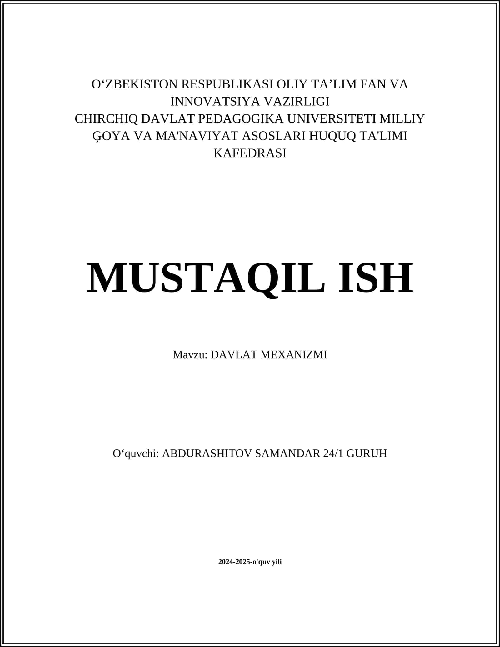 DAVLAT MEXANIZMI