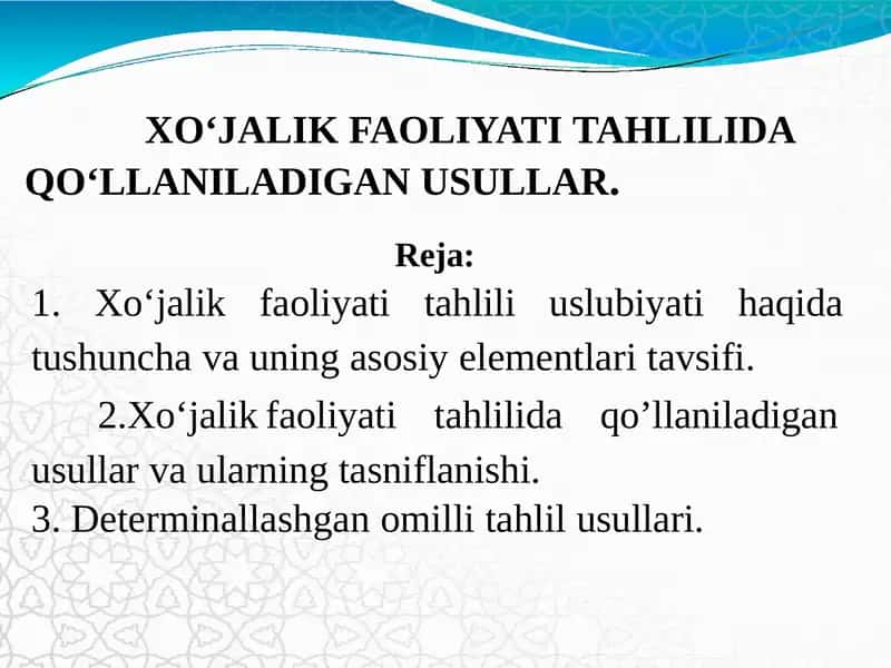 Xo‘jalik Faoliyati Tahlili