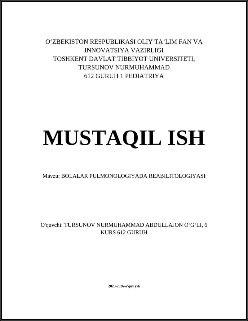 BOLALAR PULMONOLOGIYADA REABILITOLOGIYASI