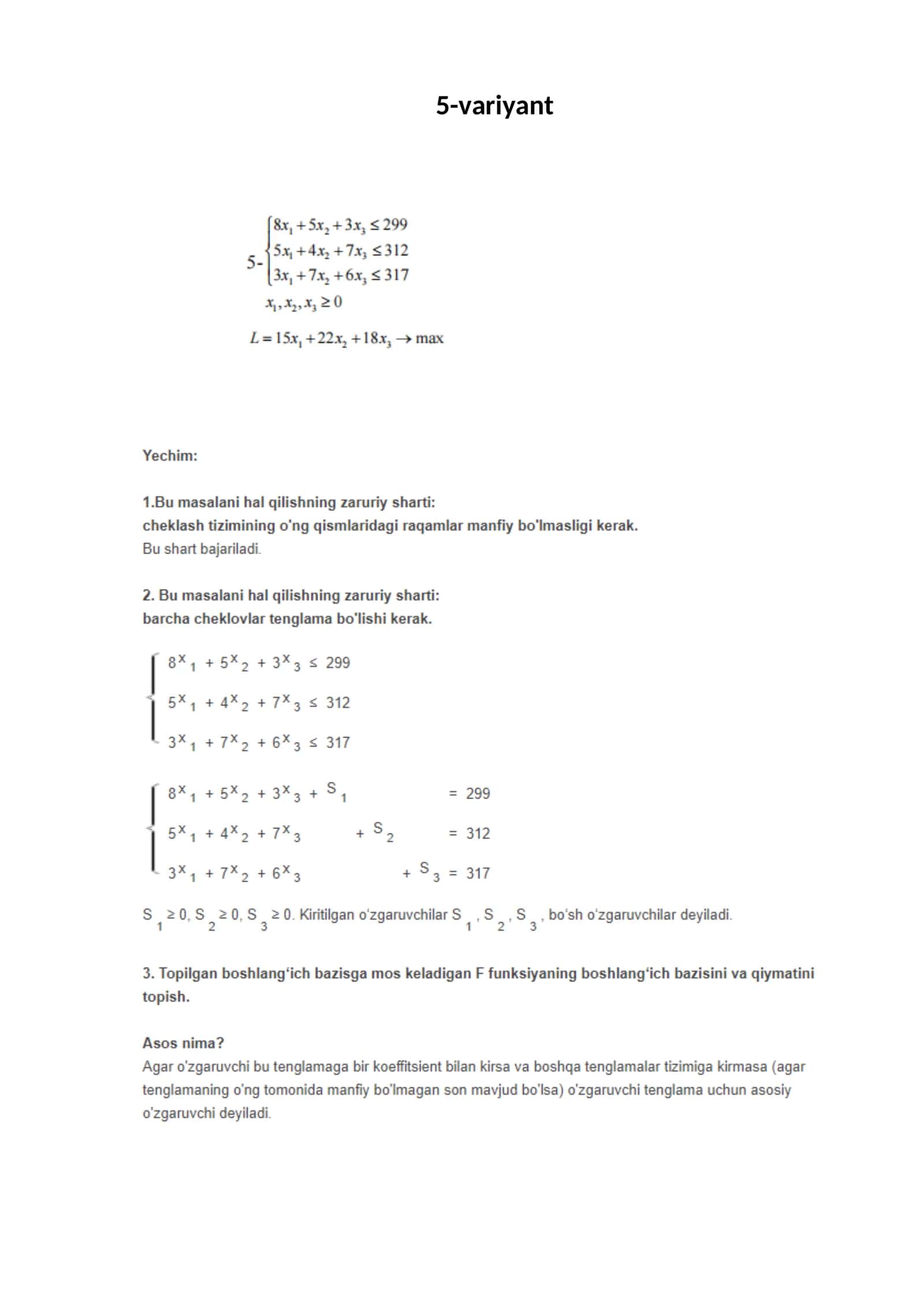 Preparation for exercises or exams