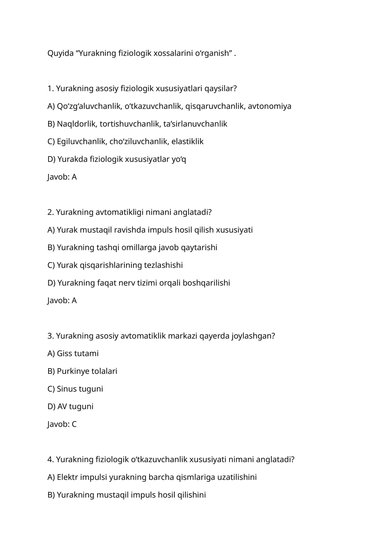 Yurakning fiziologik xossalarini o‘rganish