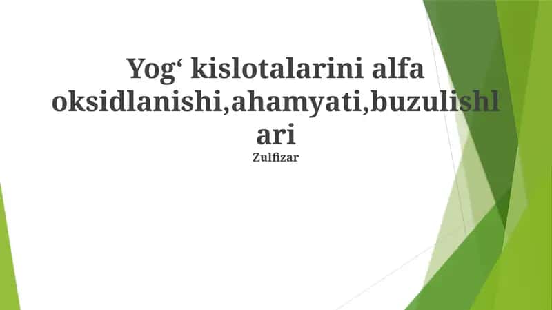 Tarmoqlangan Zanjirli Yog' Kislotasi Metabolizmi