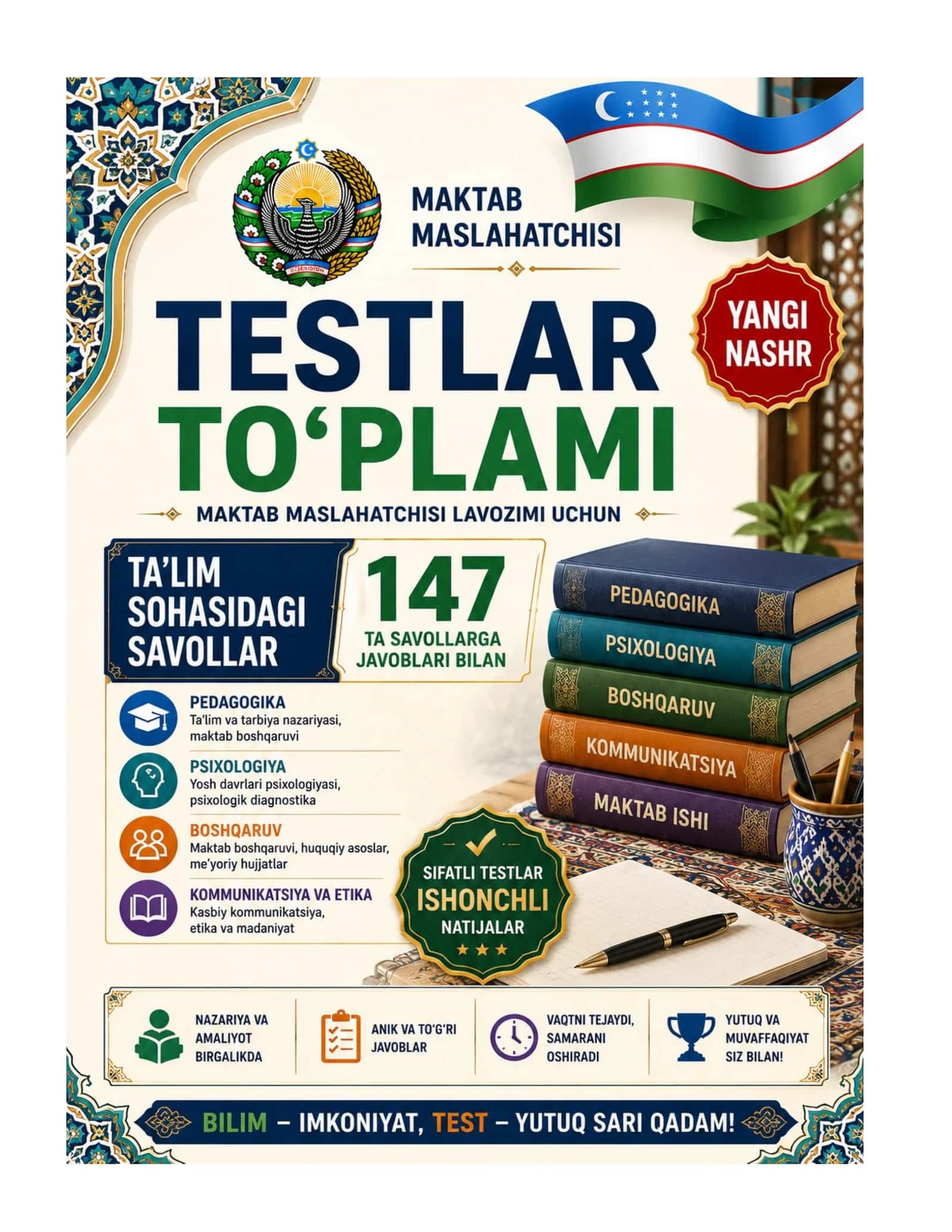 Maktab maslahatchisi lavozimi uchun imtihon savollari va javoblari 147 ta